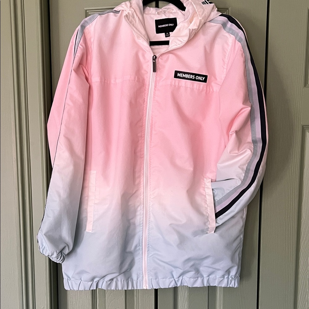 MEMBERS ONLY Oversized Ombré Track Stripe Sleeve Hooded Lightweight Long Jacket